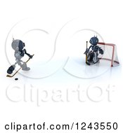Poster, Art Print Of 3d Blue Android Robots Playing Hockey