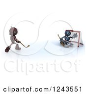 Poster, Art Print Of 3d Red And Blue Android Robots Playing Hockey