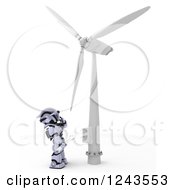 Clipart Of A 3d Robot Technician Working On A Wind Turbine Royalty Free Illustration by KJ Pargeter
