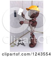 3d Red Android Construction Robot Installing An Electrical Socket 4