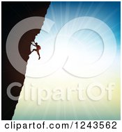 Poster, Art Print Of Silhouetted Rock Climber And Bright Sunshine