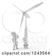 Poster, Art Print Of 3d White Character Technician Working On A Wind Turbine