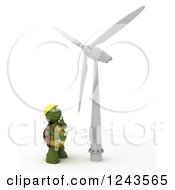 Poster, Art Print Of 3d Tortoise Technician Working On A Wind Turbine