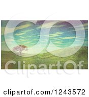 Poster, Art Print Of 3d Landscape Of Hills With One Tree And Retro Filtering