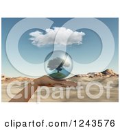 Clipart Of A 3d Hand Holding A Tree In A Sphere Over A Desert Landscape Royalty Free Illustration