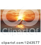 Poster, Art Print Of 3d Leaping Dolphins Against An Orange Ocean Sunset