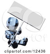 Blue Metal Robot Sitting With A Sign Clipart Illustration by Leo Blanchette