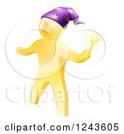 3d Gold Man Wizard With A Magic Wand
