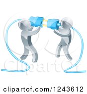 Team Of 3d Silver Men Connecting Electrical Plugs