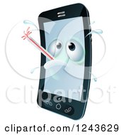 Poster, Art Print Of 3d Sweaty Cell Phone Character Sick With A Fever And Thermometer