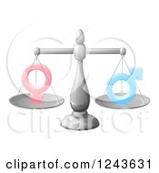 Clipart Of A 3d Scale Balancing Gender Symbols Royalty Free Vector Illustration