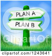 Poster, Art Print Of Directional Plan A And B Signs Over A Sunrise And Grassy Hill