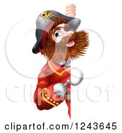 Poster, Art Print Of Pirate Captain With A Hook Hand Looking Around A Sign