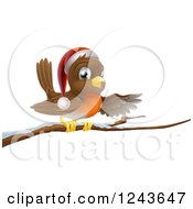 Poster, Art Print Of Christmas Robin Presenting On A Snow Covered Branch