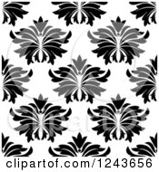 Clipart Of A Seamless Background Pattern Of Black And White Damask Floral 5 Royalty Free Vector Illustration