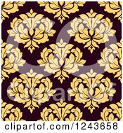 Poster, Art Print Of Seamless Background Pattern Of Yellow And Brown Damask Floral