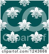 Poster, Art Print Of Seamless Background Pattern Of White And Teal Damask Floral
