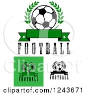 Clipart Of A Soccer Balls With Wreaths Banners And Text Royalty Free Vector Illustration