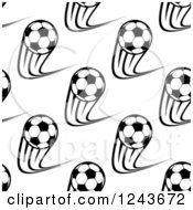 Clipart Of A Seamless Background Black And White Flying Soccer Balls 3 Royalty Free Vector Illustration