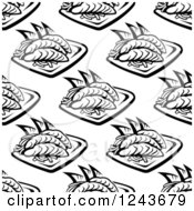 Poster, Art Print Of Black And White Oriental Seafood Background Pattern