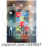 Poster, Art Print Of Smartphone With Colorful Infographic Designs And Jigsaw Puzzle Piece App Icons