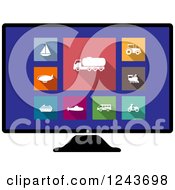 Poster, Art Print Of Colorful Travel And Modes Of Transport Icons On A Computer Screen