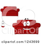 Clipart Of Happy Cartoon Red Sofas Royalty Free Vector Illustration