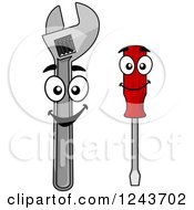 Clipart Of A Happy Screwdriver And Adjustable Spanner Wrench Royalty Free Vector Illustration