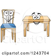 Clipart Of A Happy Cartoon Table And Chair Royalty Free Vector Illustration