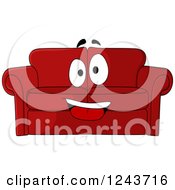 Clipart Of A Happy Cartoon Red Sofa Royalty Free Vector Illustration