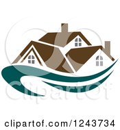 Poster, Art Print Of Teal Swoosh Under A House With A Blue Roof