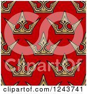 Poster, Art Print Of Seamless Background Pattern Of Gold Crowns On Red