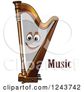 Happy Harp Character With Music Text