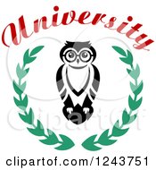 Clipart Of A Larel And Owl With University Text Royalty Free Vector Illustration