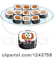 Poster, Art Print Of Happy Sushi Roll In Front Of A Plate