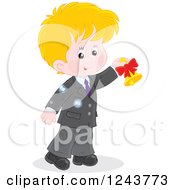 Clipart Of A Blond Caucasian School Boy Ringing A Bell Royalty Free Vector Illustration