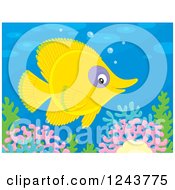 Clipart Of A Yellow Marine Fish Over Corals Royalty Free Vector Illustration
