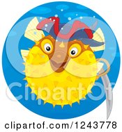 Poster, Art Print Of Yellow Pirate Puffer Fish In A Blue Circle