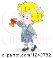 Blond School Girl Ringing A Bell