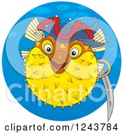 Poster, Art Print Of Pirate Puffer Fish In A Blue Circle