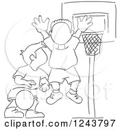 Poster, Art Print Of Black And White Sketched Boys Playing Basketball