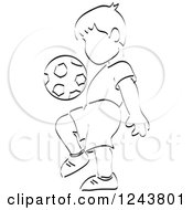 Poster, Art Print Of Black And White Sketched Boy Practicing With A Soccer Ball