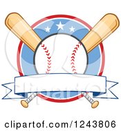 Poster, Art Print Of Crossed Bats And A Baseball Over A Circle With A Banner