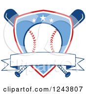 Poster, Art Print Of Crossed Bats And A Blue Baseball Shield With A Banner