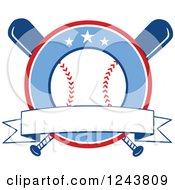 Poster, Art Print Of Crossed Bats And A Baseball Circle With A Banner