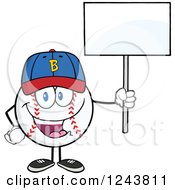 Poster, Art Print Of Cartoon Baseball Character Wearing A Cap And Holding A Blank Sign