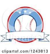 Poster, Art Print Of Cartoon Baseball In A Red And Blue Circle With A Banner