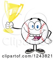 Poster, Art Print Of Cartoon Baseball Character Holding Up A Trophy