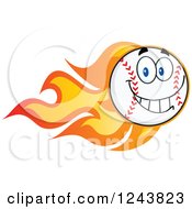 Poster, Art Print Of Happy Cartoon Baseball Character With A Trail Of Flames