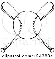 Clipart Of Crossed Black And White Baseball Bats And A Ball Royalty Free Vector Illustration
